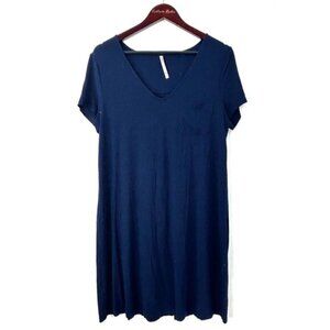 Soma Cool Nights Sleep Shirt Dress Navy Blue Pocket Short Sleeve Size M 1314E3